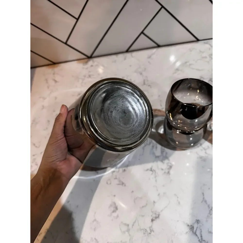 Mid-Century Modern Silver Ombre roly-poly cocktail set 8 cups w/ ice bucket 60s